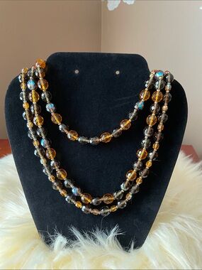 Joan Rivers Amber and Smoky Crystal Glass Bead Necklaces (2)
